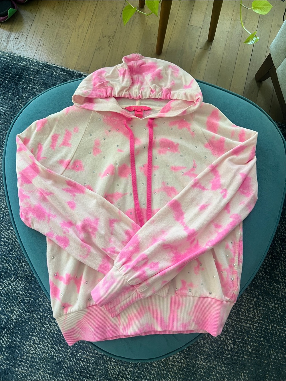 Lily Pulitzer Pink Tie-Dye Hooded Sweater with Rhinestone Accents - XS